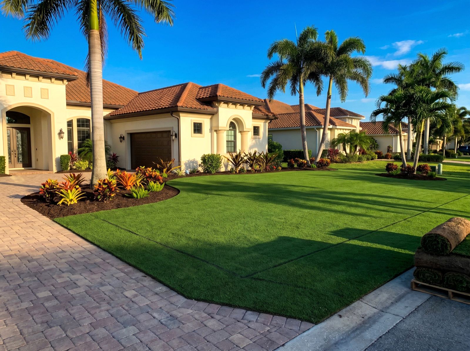 A proven process: old lawn removed, soil prepared and graded, fresh sod laid, irrigation adjusted.